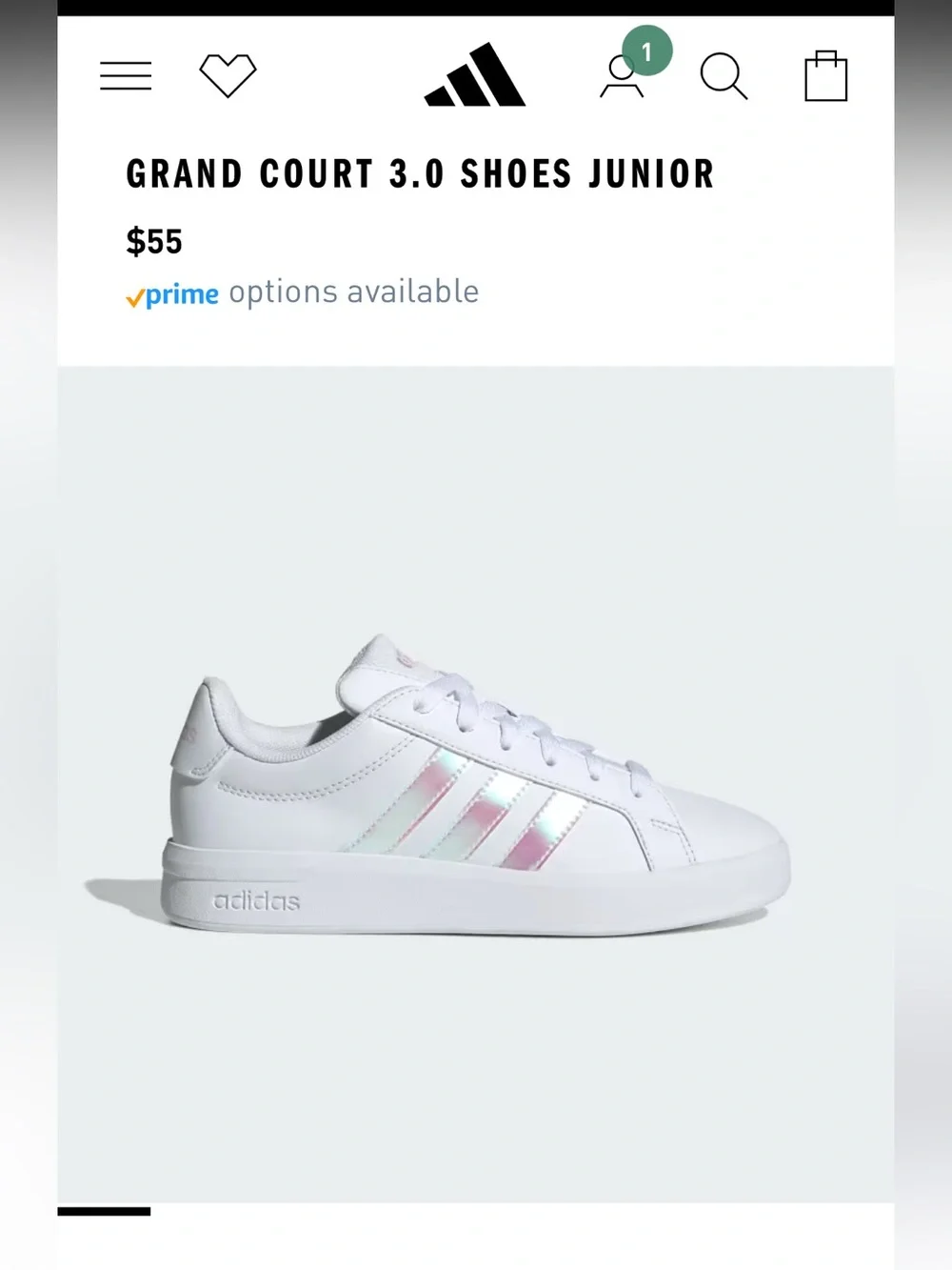 adidas Grand Court 3.0 | adidas Kids White Sneakers with Iridescent Pink Stripes
